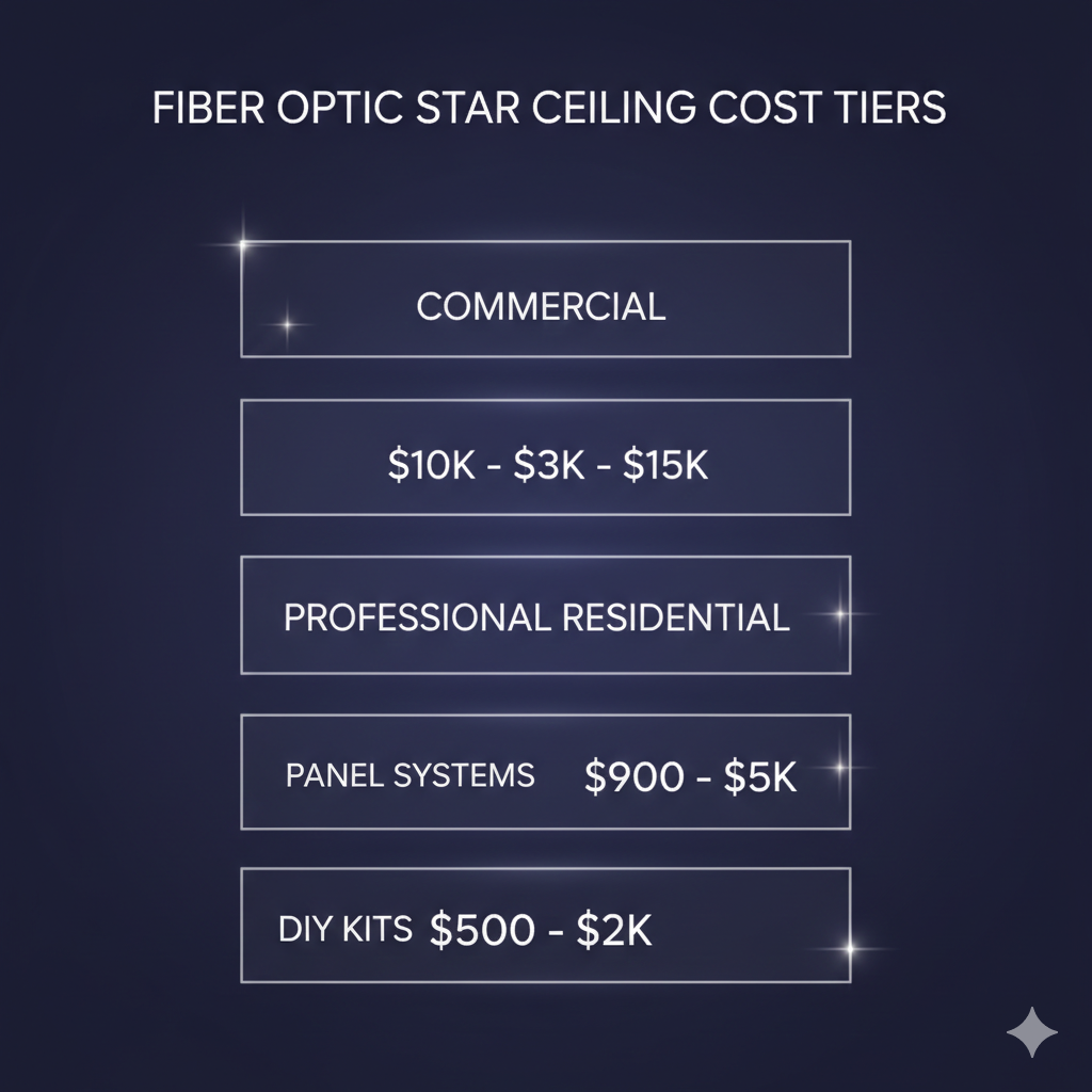 Star ceiling cost comparison infographic showing pricing tiers from DIY to commercial installation
